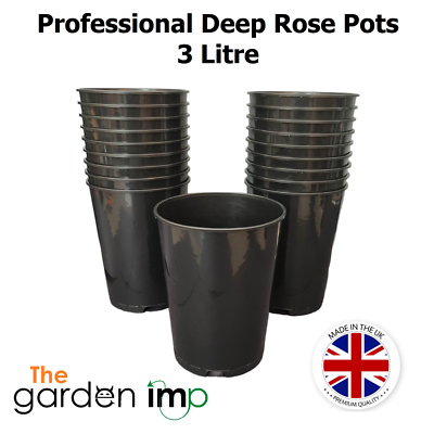 3L Litre Deep Rose Plant Pots Black Plastic Round Tall Strong Nursery Lt Pot  | eBay