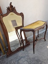 CONSOLE CON SPECCHIERA LIBERTY PRIMI '900 - LEGNO DI NOCE CON INTAGLI - EMILIA