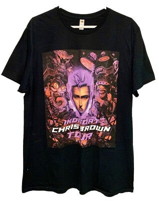 Chris Brown T-Shirt Men s L Indigoat Tour Pop Afrobeats R&B Hip Hop Soul Graphic
