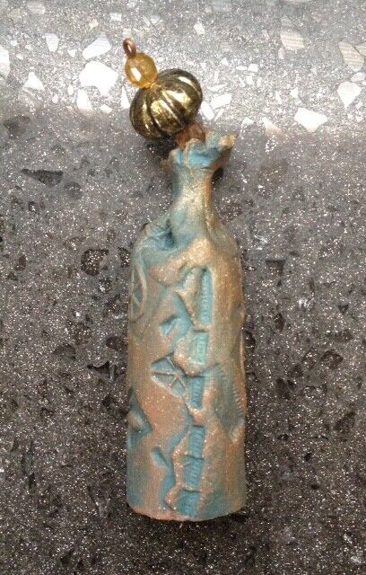 Original Art Clay Abstract Mini-Sculpture Iridescent Gold Over Teal