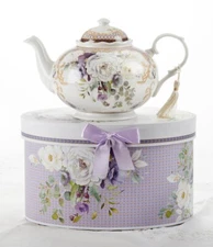 Delton Products Porcelain Tea Pot Purple Elegance Matching Gift Box Chic 8150-7