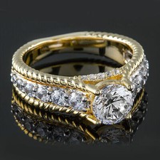 3Ct Taglio Rotondo Diamanti Finti Anello di Fidanzamento 14k Placcati Oro Giallo