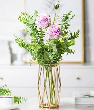 8.7" Gold Flower Vase w/ Metal Rack Living Room Wedding Centerpiece