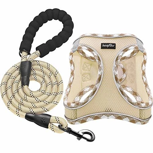Dog Harness with Leash Set, No S (Chest 12.5''-14.7'', Weight 7-11 lb) Beige