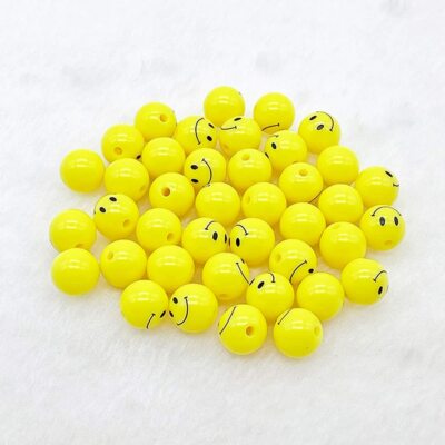 20 Smiley Face Beads Yellow Happy FaceJewelry Supplies Emoji
