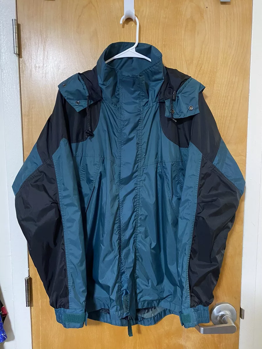 Bass Pro Shops Rain Coat Jacket Size Large L Green Black Vintage Fishing Hunting