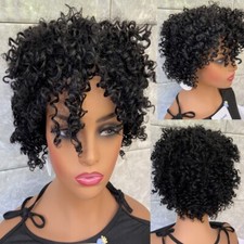 Afro Jet Black Kinky Curly Human Hair Blend Heat Ok Wigs Women Natural Daily
