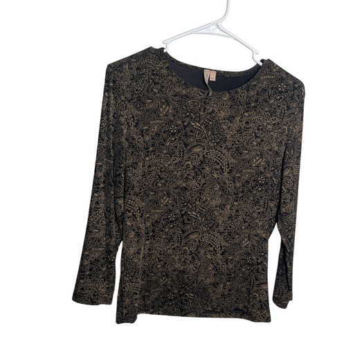 Susan Lawrence Blouse Women's Petite Large 3/4 Sleeve Y2k Tee Top Printed