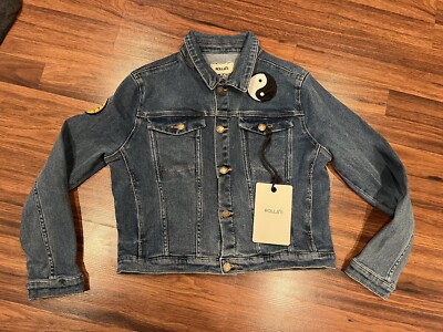 NWT New Rollas Embroidered Patched Hippie Denim Jacket Large