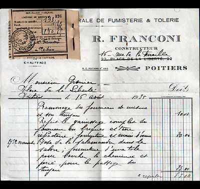 POITIERS (86) FUMISTERIE TOLERIE / OFEN ''R. FRANCONI Constructeur'' 1935
