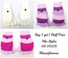 ADULTS WOMENS GIRLS  FINGERLESS MAGIC COMBO MITTENS GLOVES GLOVE