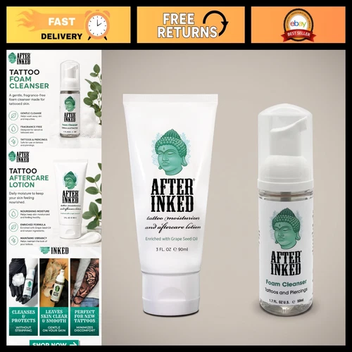 Tattoo Aftercare Lotion 3oz & Foam Cleanser Soap 1.7oz Bundle - Skin Healing, Mo - product listing photo
