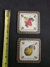 Coaster Set Of 2 Pears Strawberry Square Home Essentials L. Godinger Cork