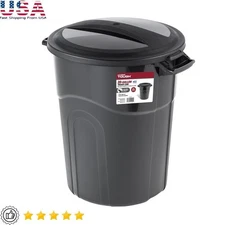 Heavy Duty 20 Gallon Plastic Garbage Can W/ Locking Lid Indoor Outdoor Use