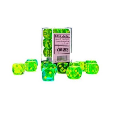 Gemini 16mm d6 Translucent Green-Teal/yellow Dice Block (12 dice) (US IMPORT)