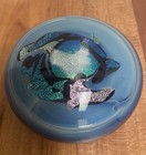 Glass Paper Weight Round Flat signed Marc S. Boutte Blue Glittery Mint — photo 2