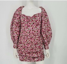 NWT Nasty Gal Floral Roses Balloon Sleeve Ruched Mini Dress S 4 Cotton Boho