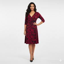 Connected Apparel Dress Womens 6 Red Black Damask Cocktail Elegant Romantic Glam