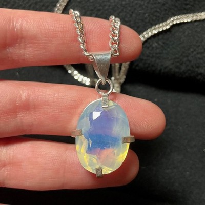 Natürlicher Mexikanischer Feueropal Halskette Blau Opal Edelstein 925 Sterling Silber Anhänger