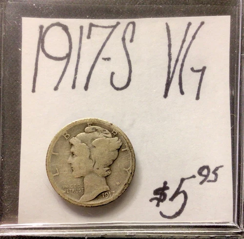 1917 S Mercury Silver Dime VG! ENN Coins