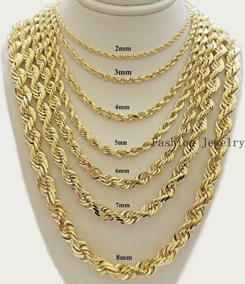 Real 14k Yellow Gold Rope Chain Necklace 2mm-10mm 18''-30'' 14KT SOLID Men Women