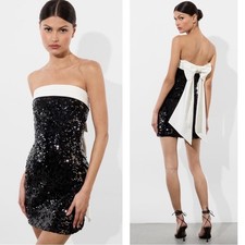 Alice + Olivia Sibella Sequin Embellished Strapless Bow Black Mini Dress Size 0