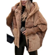 Cappotto donna invernale oversize con cappuccio imbottito patchwork giacca calda autunno