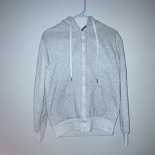 Gray Full Zip Fleece Hoodie Sweatshirt Polyester Hooded Pockets Women