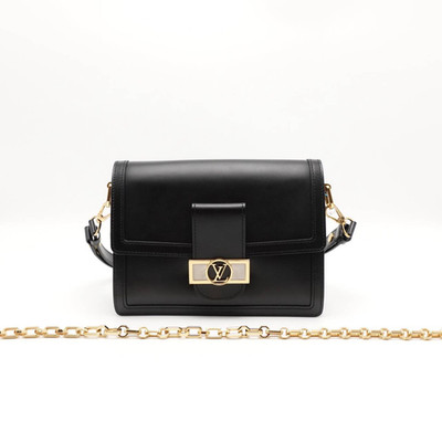 LOUIS VUITTON LV Lock Chain Bag Black Leather Shoulder Crossbody Gold Hardware