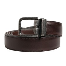 DOLCE & GABBANA Belt Men Brown Classic Leather Metal Buckle 110cm / 44in 380usd