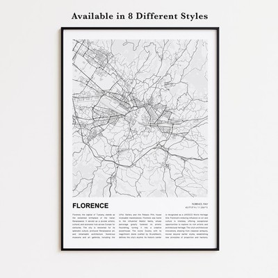 Florence City Map Print, Italy Travel Poster, Modern Map, Wall Decor Art
