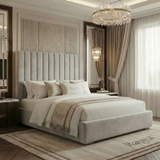 Image of OTTOMAN STORAGE  BED PANEL PLUSH VELVET UPHOLSTERED BED FRAME- HEADBOARD