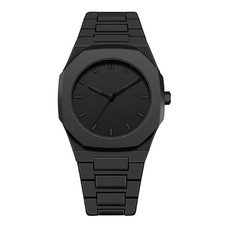 Minimalist Creative Design Analog Full Black Chain Strap Wrist Watch for Men Boy