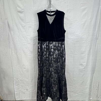 Ashro Black Gray Metallic Roses to The Ball Formal Gown Dress NEW Size 18W