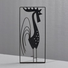 Sculpture coq décoration murale brutaliste vintage fer découpé soudé XXème