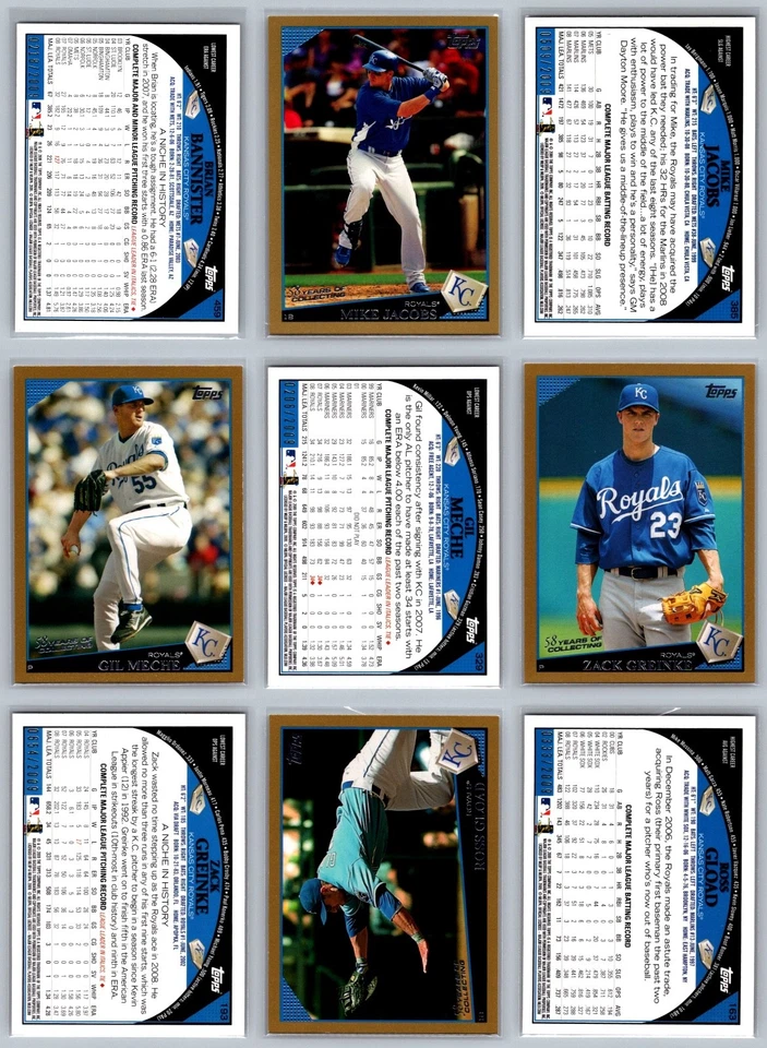 Lote de tarjetas de béisbol (19) de Kansas City Royals Topps serie dorada numerada #/2009 casi nueva Foto 4 de 4