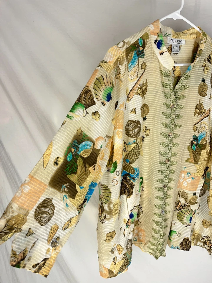 Blusa Citron Santa Monica Feminina 1X Seda Manga Longa Botão Frente Concha de Peixe - Imagem 4 de 4