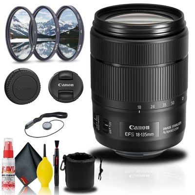 Canon EF-S 18-135mm f/3.5-5.6 IS USM Lens (1276C002) + Filter Kit + More
