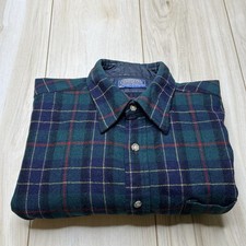 Vintage Pendleton Wool Button Up Field Shirt Size Large Green Tartan Plaid