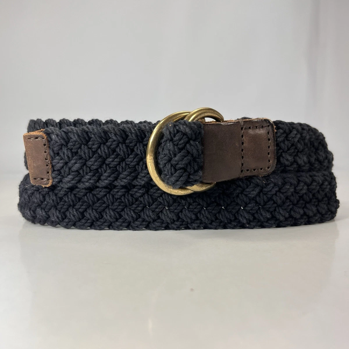 Vintage J.Crew Black Woven Leather Belt Gold Round Buckle Wide Adjustable Resort J.CREW Gold Belts for Women for sale | eBay main image 3