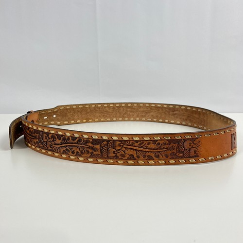 Vintage 70s Tony Lama Miller Stockman KEN Tooled Leather Belt Size 42 Western - Picture 2 of 8