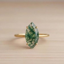 1.50 Karat Moosachat Verlobungsring, 14K Massiver Goldring Minimalist Damen Rind