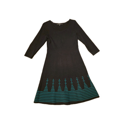 Nine West Sweater Dress Womens Small Black Knit Border Hem 3/4 Sleeve Pullover