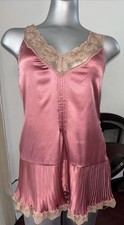 Y2K Victoria s Secret Vintage Satin Lace Romper Teddy Pink Pleated Shorts M