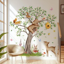 Woodland Animals Tree Wall Stickers DIY Giant Tree Wall Decals Peel and Stick...