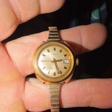 Automatic Timex Gold-Tone Metal Bracelet Analog Wristwatch Date Water Resistant