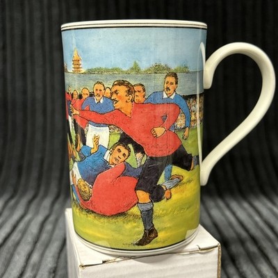 Seltene Dunoon Bone China Rugby Geschichte Tasse/Kaffeetasse Hergestellt in England 10 Unzen 