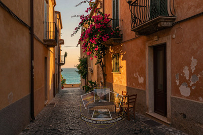Narrow Cobblestone Alley Mediterranean Hill Town Late Wall Art 4X6 Fantasy Photo