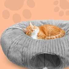 Cat Tunnel Bed for Indoor Cats - Soft Plush Cat Tunnel with Washable Cushion,...