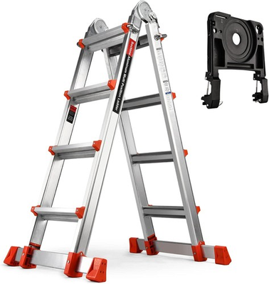 #ad NEW HB TOOLS 4 STEP ALUMINUM LADDER SILVER ORANGE ZL1104 14.5 FT FOLDABLE $124.99